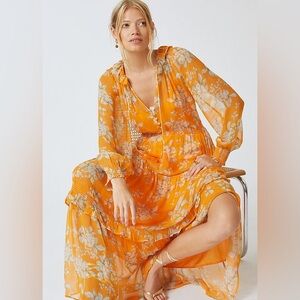 Anthropologie The Marais Printed Chiffon Maxi Dress floral size XS boho cottage
